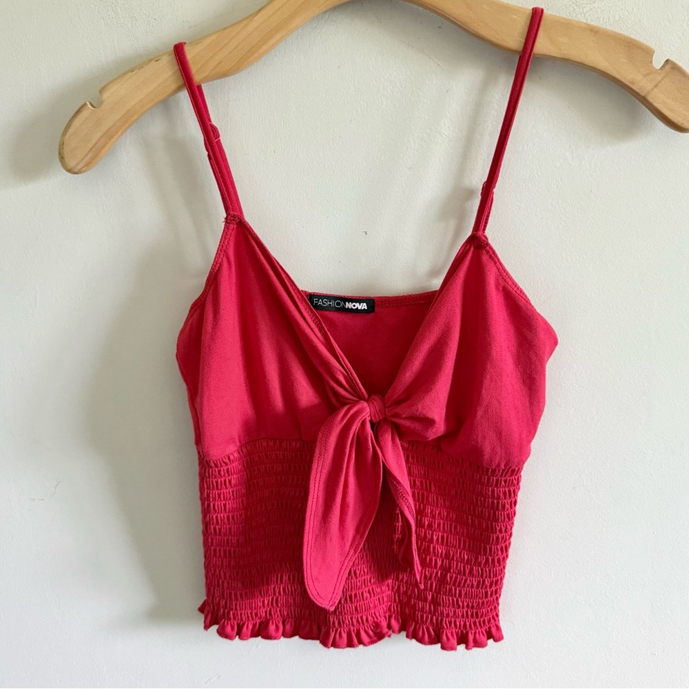 Fashion Nova Red Tie Front Smocked Crop Top Camisole | Small